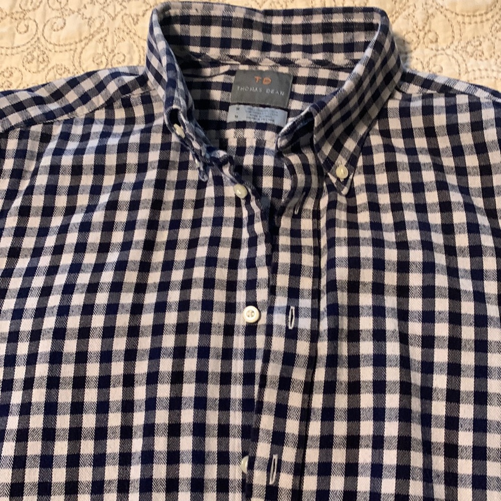 Thomas Dean Blue Gingham Flannel long sleeve shirt Medium